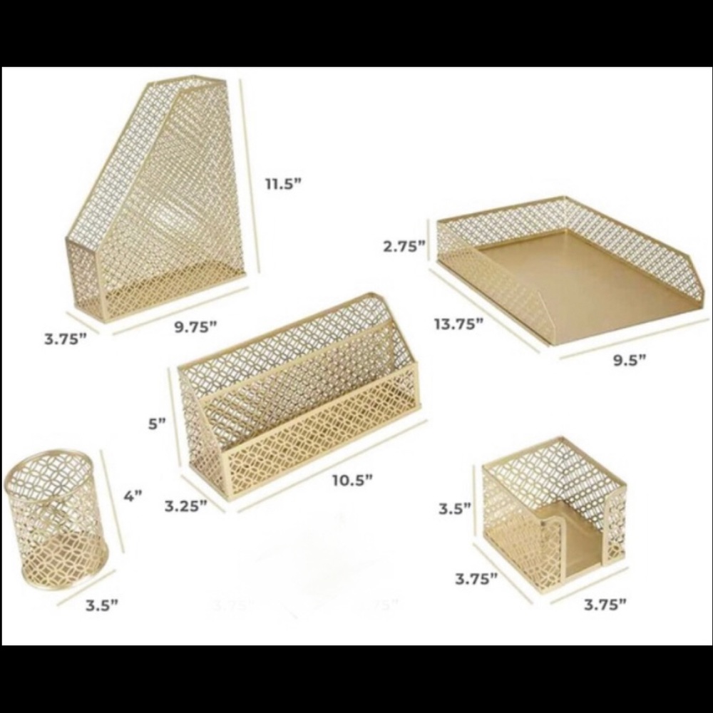 Gold Mesh Metal Office Organizer set - Picture 3 of 7